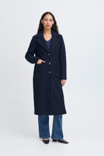 Load image into Gallery viewer, Ichi Ihspita Dark Navy Wool Mix Coat