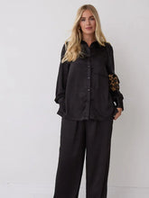 Load image into Gallery viewer, Fika Ebba Black Satin Elasticated Waist Trousers