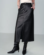 Load image into Gallery viewer, Nory Faux Leather Midi Skirt Black