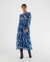 Load image into Gallery viewer, Blue Abstract Print Dress With Ruffles