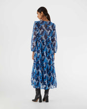 Load image into Gallery viewer, Blue Abstract Print Dress With Ruffles