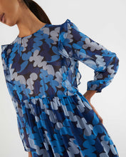 Load image into Gallery viewer, Blue Abstract Print Dress With Ruffles