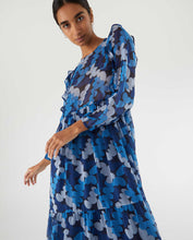 Load image into Gallery viewer, Blue Abstract Print Dress With Ruffles