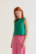 Load image into Gallery viewer, Compania Fantastica Cherry Embroidery Detail Top Green