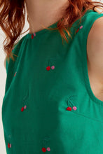 Load image into Gallery viewer, Compania Fantastica Cherry Embroidery Detail Top Green