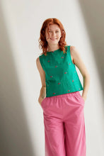Load image into Gallery viewer, Compania Fantastica Cherry Embroidery Detail Top Green