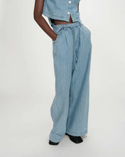Load image into Gallery viewer, Grace And Mila Pompon Midrise Oversized Jeans Striped Blue