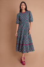 Load image into Gallery viewer, Puff Sleeves Tiered Poplin Midi Dress