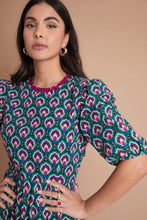 Load image into Gallery viewer, Puff Sleeves Tiered Poplin Midi Dress