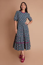 Load image into Gallery viewer, Puff Sleeves Tiered Poplin Midi Dress