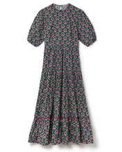 Load image into Gallery viewer, Puff Sleeves Tiered Poplin Midi Dress