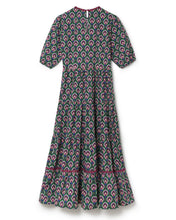Load image into Gallery viewer, Puff Sleeves Tiered Poplin Midi Dress