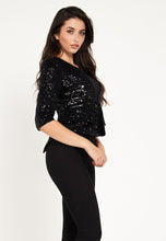 Load image into Gallery viewer, Embellished Sequin Quarter Sleeves Blazer In Black