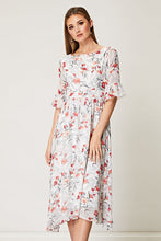 Load image into Gallery viewer, White Floral Midi Babydoll dress