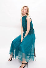 Load image into Gallery viewer, Louche Krista Turtle Neck Lurex Sleeveless Top Petrol