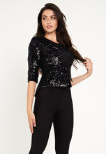 Load image into Gallery viewer, Embellished Sequin Quarter Sleeves Blazer In Black