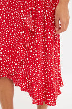 Load image into Gallery viewer, Louche Mara Spot It Red Ruffle Hem Wrap Midi Skirt
