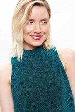 Load image into Gallery viewer, Louche Krista Turtle Neck Lurex Sleeveless Top Petrol