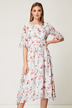 Load image into Gallery viewer, White Floral Midi Babydoll dress