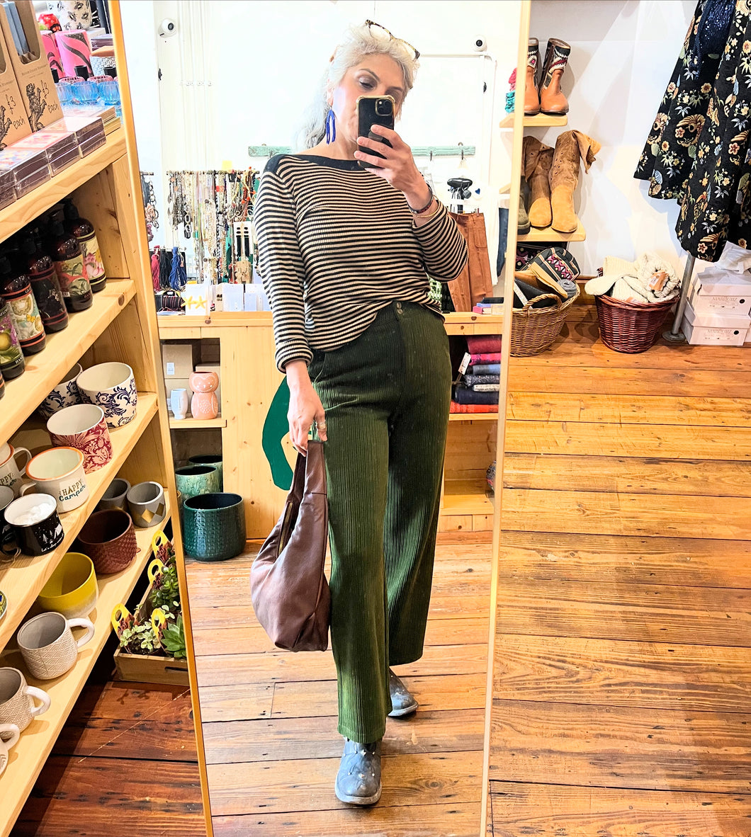 Ichi Ihkate Soft Corduroy Trousers Green