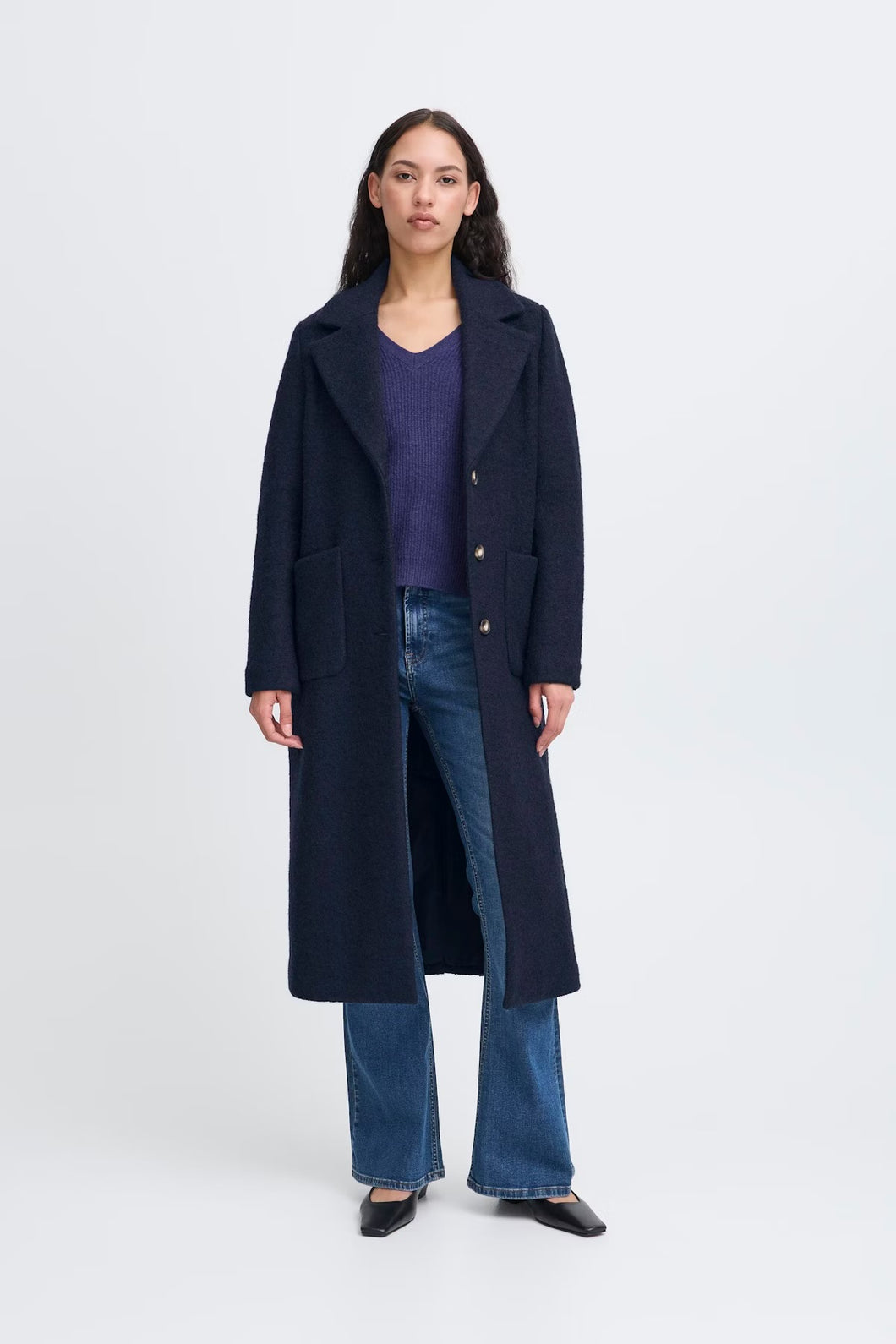 Ichi Ihspita Dark Navy Wool Mix Coat