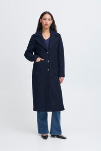 Ichi Ihspita Dark Navy Wool Mix Coat