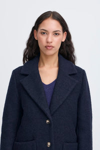 Ichi Ihspita Dark Navy Wool Mix Coat