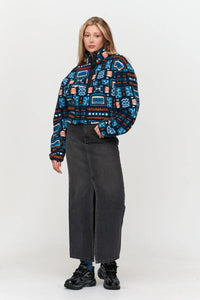24 Colours Abstract Fleece Sweater Blue