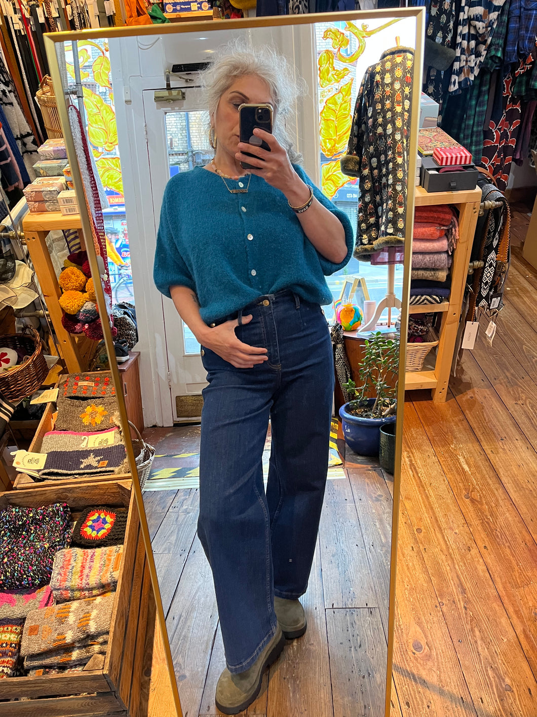 Mohair Blend Cardigan Teal Blue