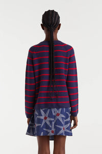 Compania Fantastica Navy Blue And Red Striped Cardigan