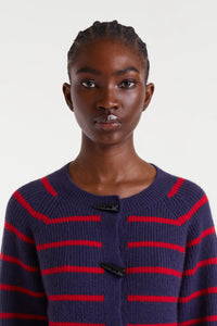 Compania Fantastica Navy Blue And Red Striped Cardigan
