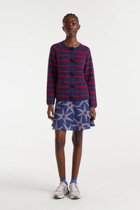 Compania Fantastica Navy Blue And Red Striped Cardigan