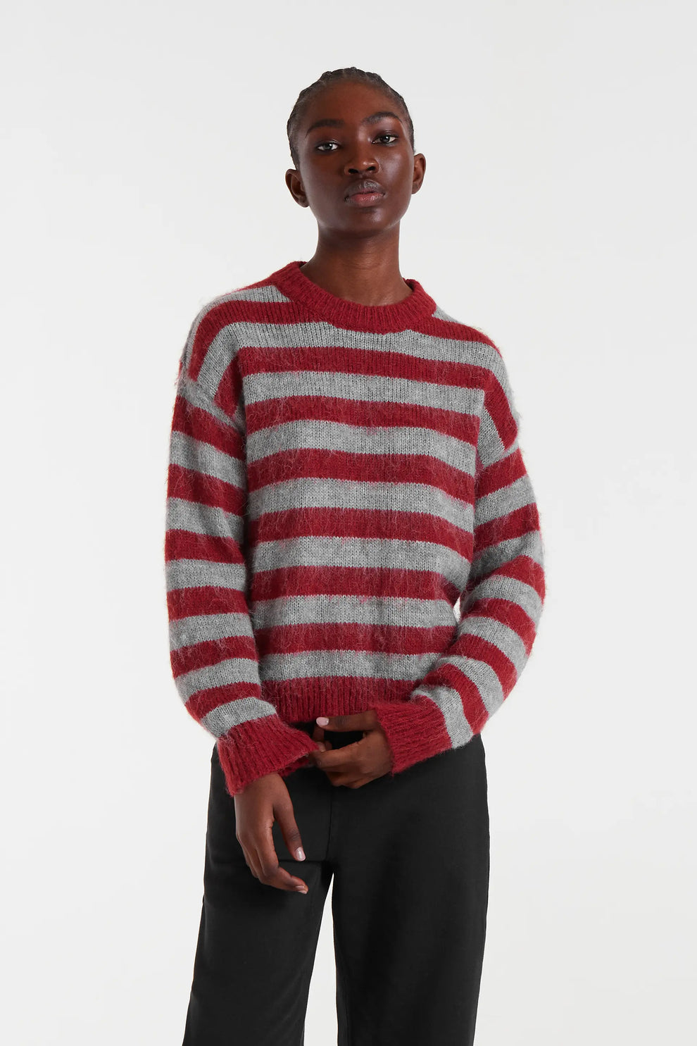 Compania Fantastica Grey And Red Striped Knit Jumper