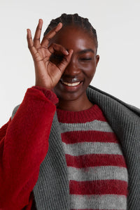Compania Fantastica Grey And Red Striped Knit Jumper
