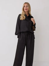 Load image into Gallery viewer, Fika Ebba Black Satin Elasticated Waist Trousers

