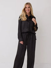 Load image into Gallery viewer, Fika Ebba Black Satin Elasticated Waist Trousers
