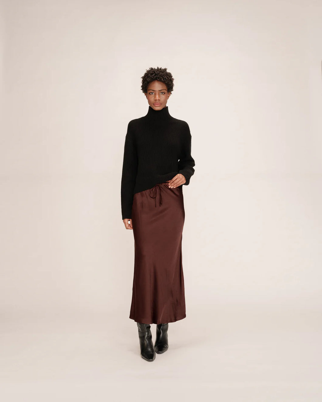 Grace And Mila Talmas Satin Skirt Chocolate