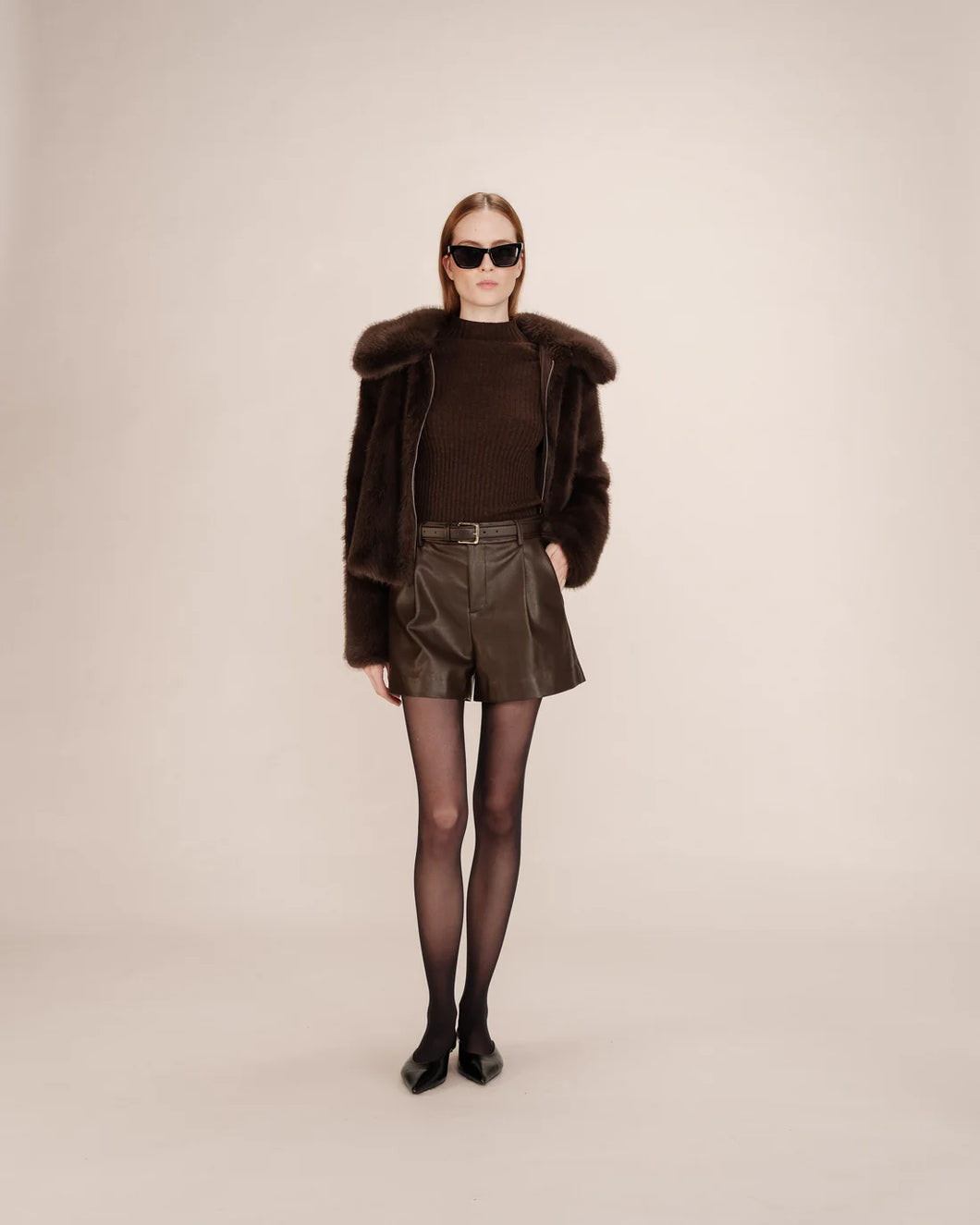Grace And Mila Travis Faux Leather Shorts Chocolate