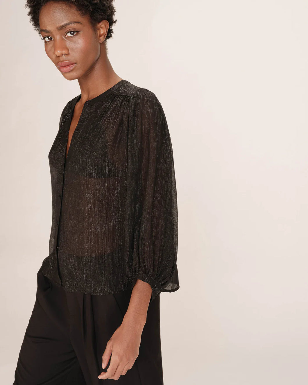Grace And Mila Tarzy Sheer Lurex Blouse Black
