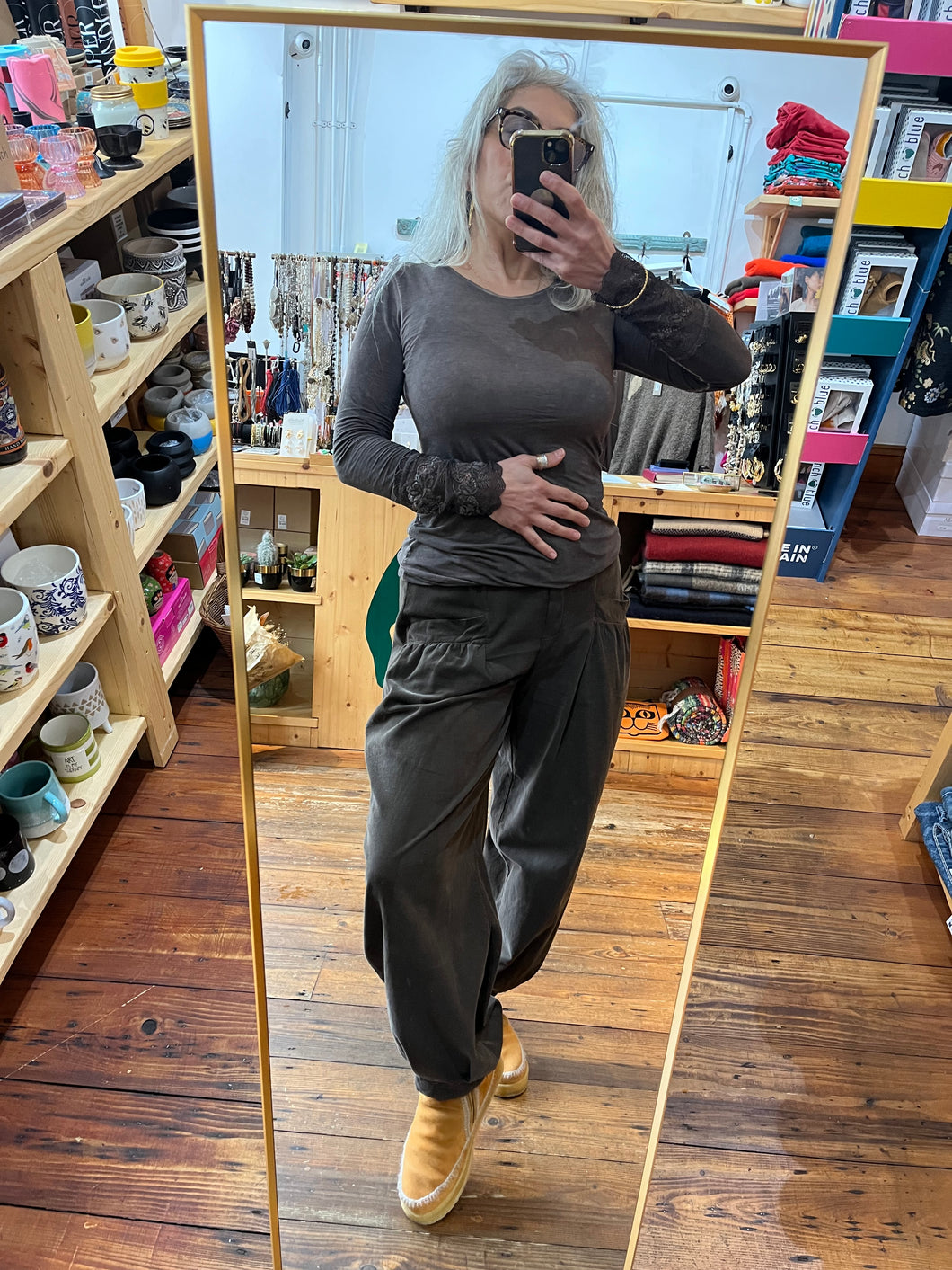 Marta Du Chateau Lace Cuff Top Chocolate