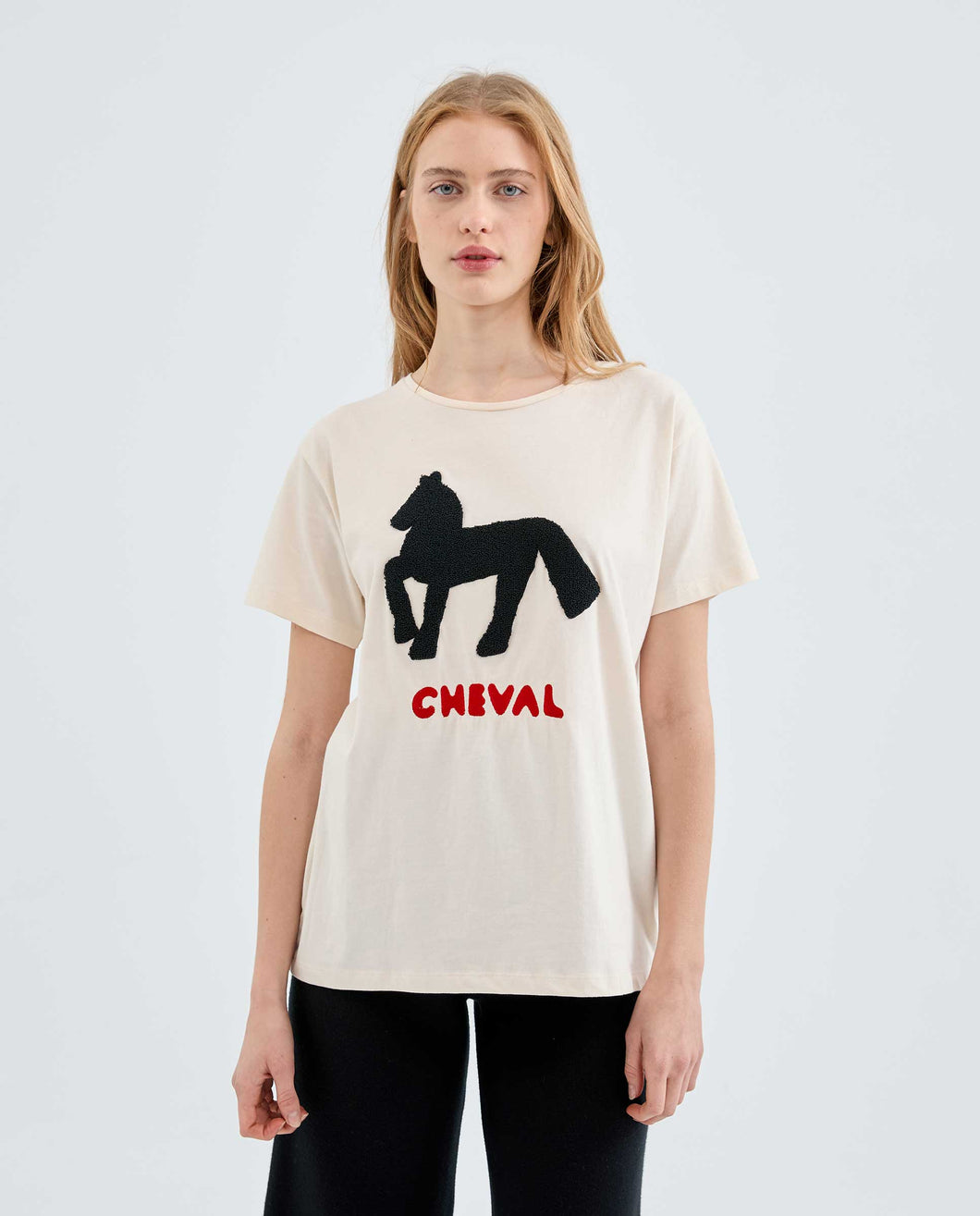 Cotton T-Shirt With Horse Print