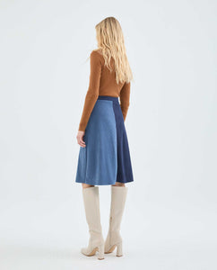 High Waisted Two Tone Blue Corduroy Skirt