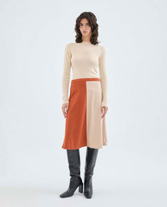 High Waisted Two Tone Orange Corduroy Skirt