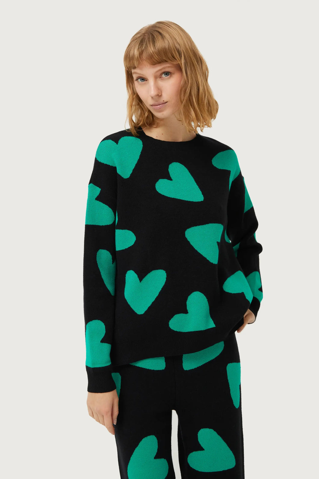 Black Jacquard Jumper With Heart Prints