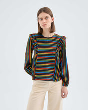 Load image into Gallery viewer, Ruffle Sleeves Striped Blouse
