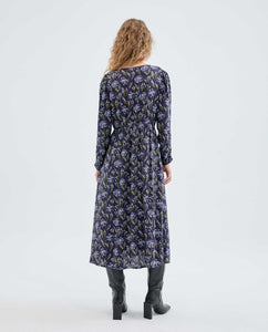 Blue Floral Print Midi  Dress