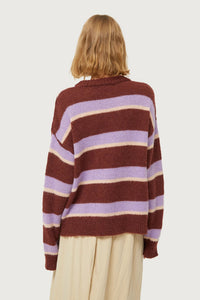 Striped Knitted Jumper Brown And Lilac