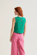 Load image into Gallery viewer, Compania Fantastica Cherry Embroidery Detail Top Green
