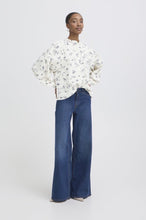 Load image into Gallery viewer, Ichi Qwina Long Sleeve Shirt Blueprint Outline Flower
