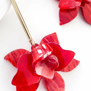 Ruby Red Flower Drop Earrings
